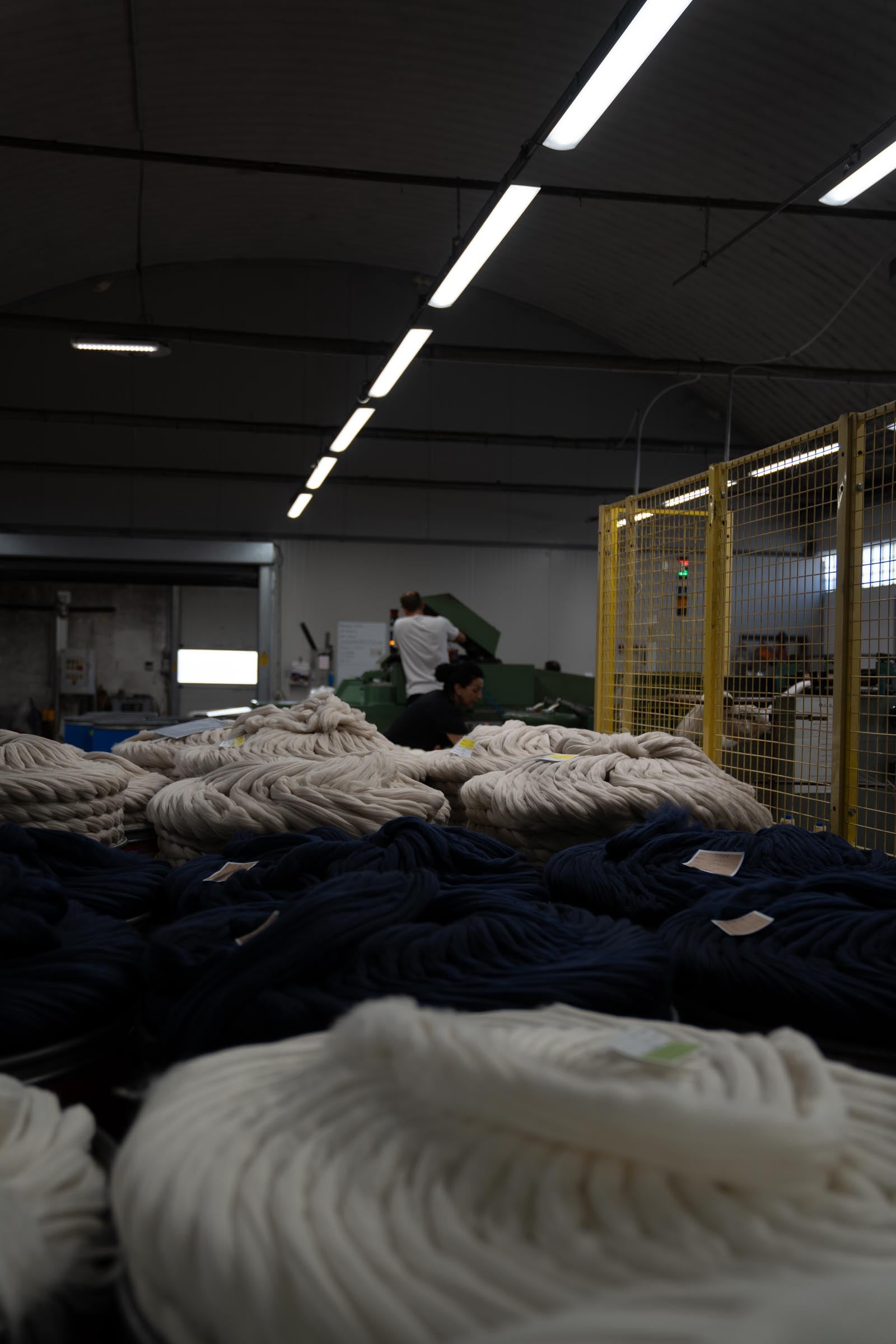 A wide shot of wool and cashmere tops resting at the ARA facility.