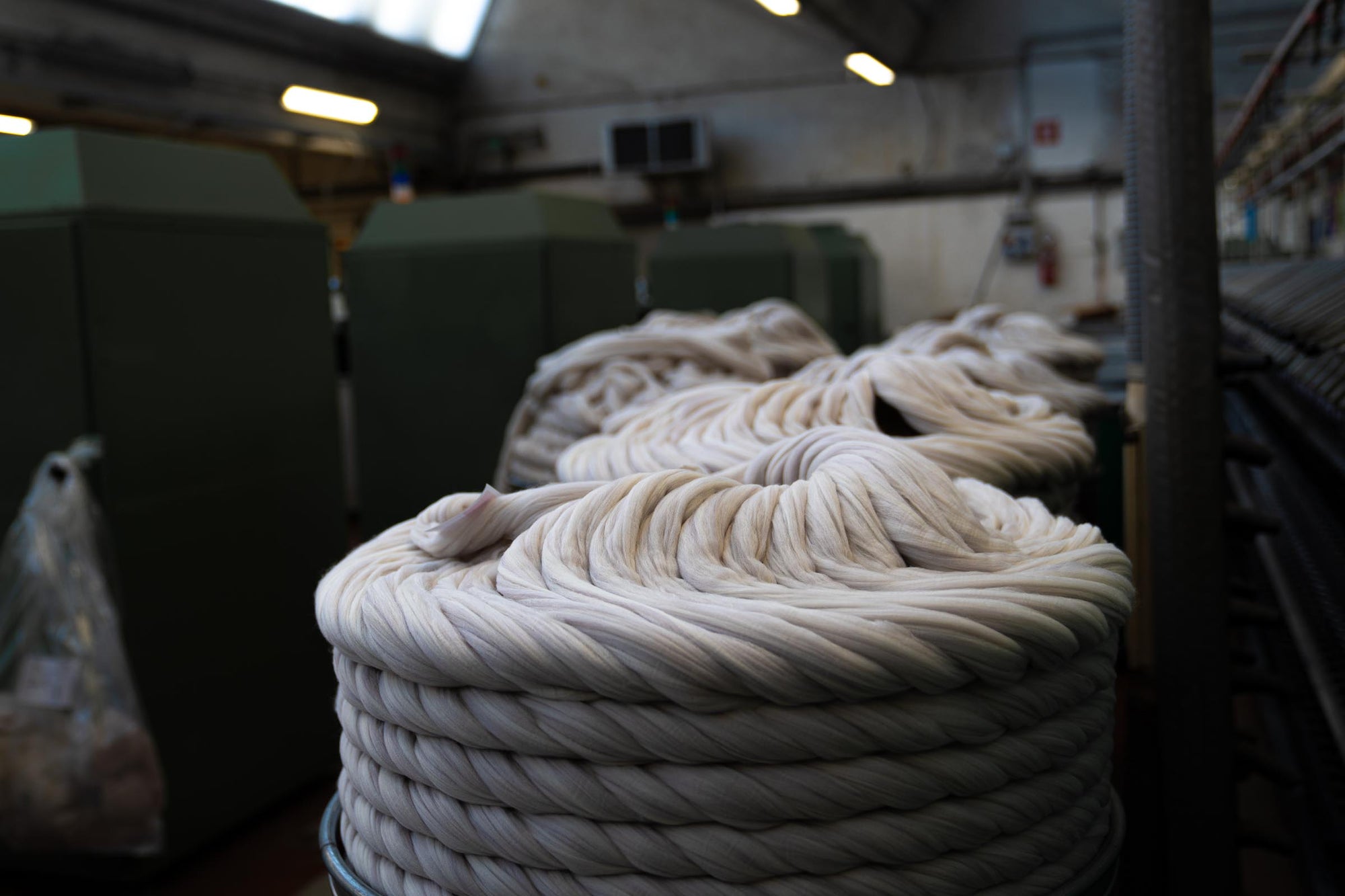 A close-up of Merino wool and cashmere tops resting at the ARA facility.