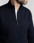 Merino Jacquard Half Zip Open Navy Front Close Up