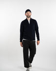 Merino Jacquard Half Zip Navy Front To The Feet Front View