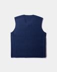 Flatlay of the back side of the UNBORN Merino d'Arles Padded vest in medieval blue