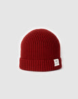 The Merino wool beanie brick red, front view Unborn