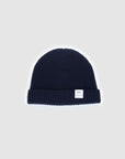 The Merino wool beanie Dark Navy, flat front view Unborn