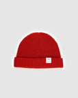 The Merino wool beanie poppy red, flat front view Unborn