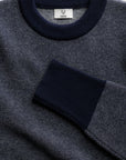 The Merino wool jaquard sweater Dark Navy Grey, Close up front - Unborn
