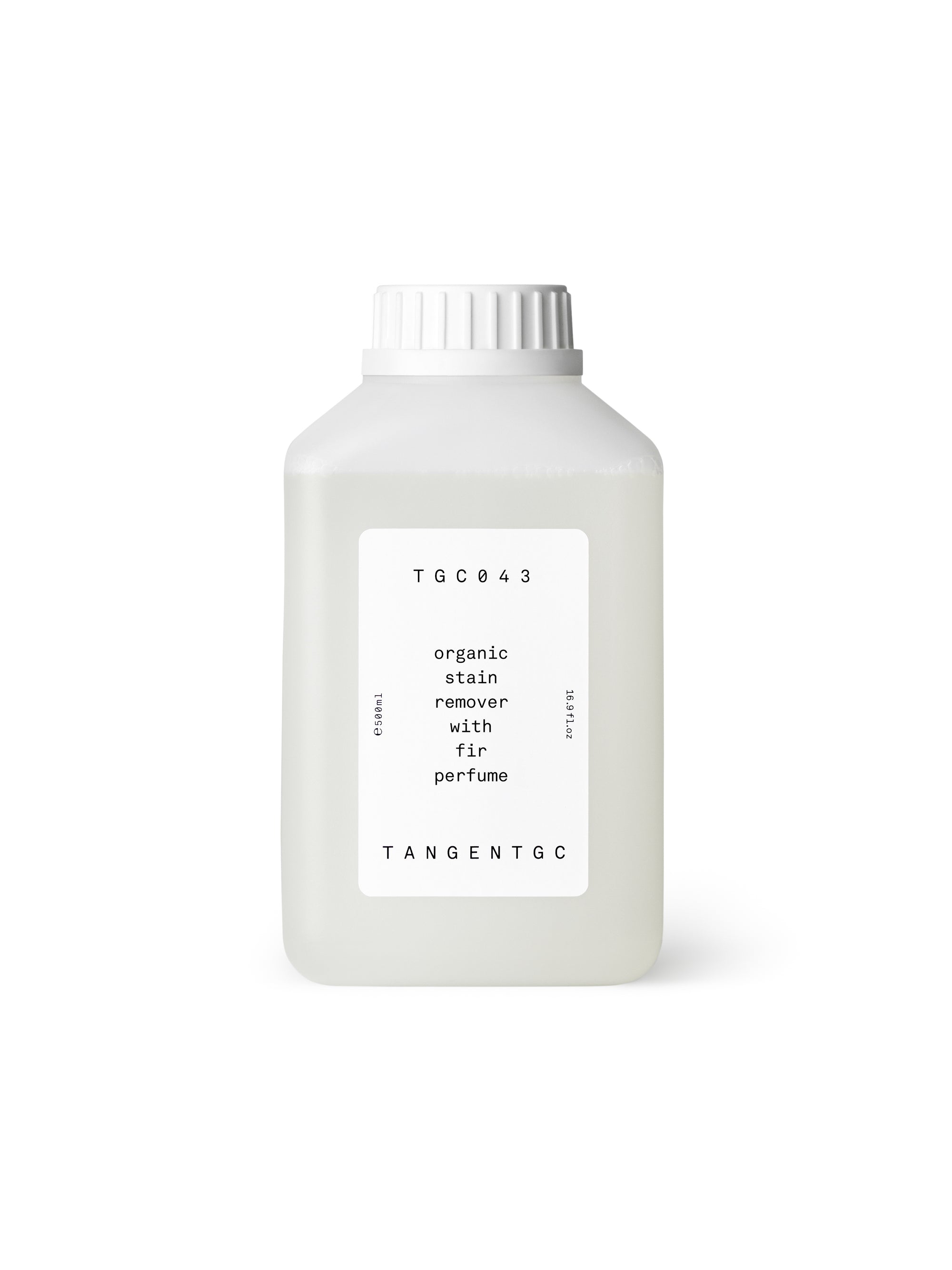 A 500ml closed bottle of Tangent Fir Organic Stain Remover