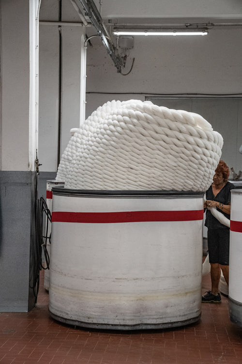 A stack of combed wool tops at Romagnano Sesia