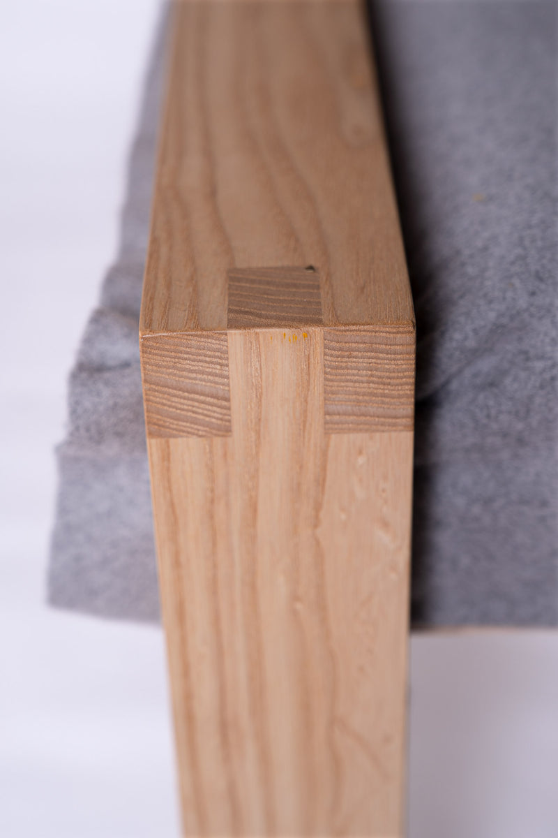Close up of the wood joins from the Herbarium Lounge chair 