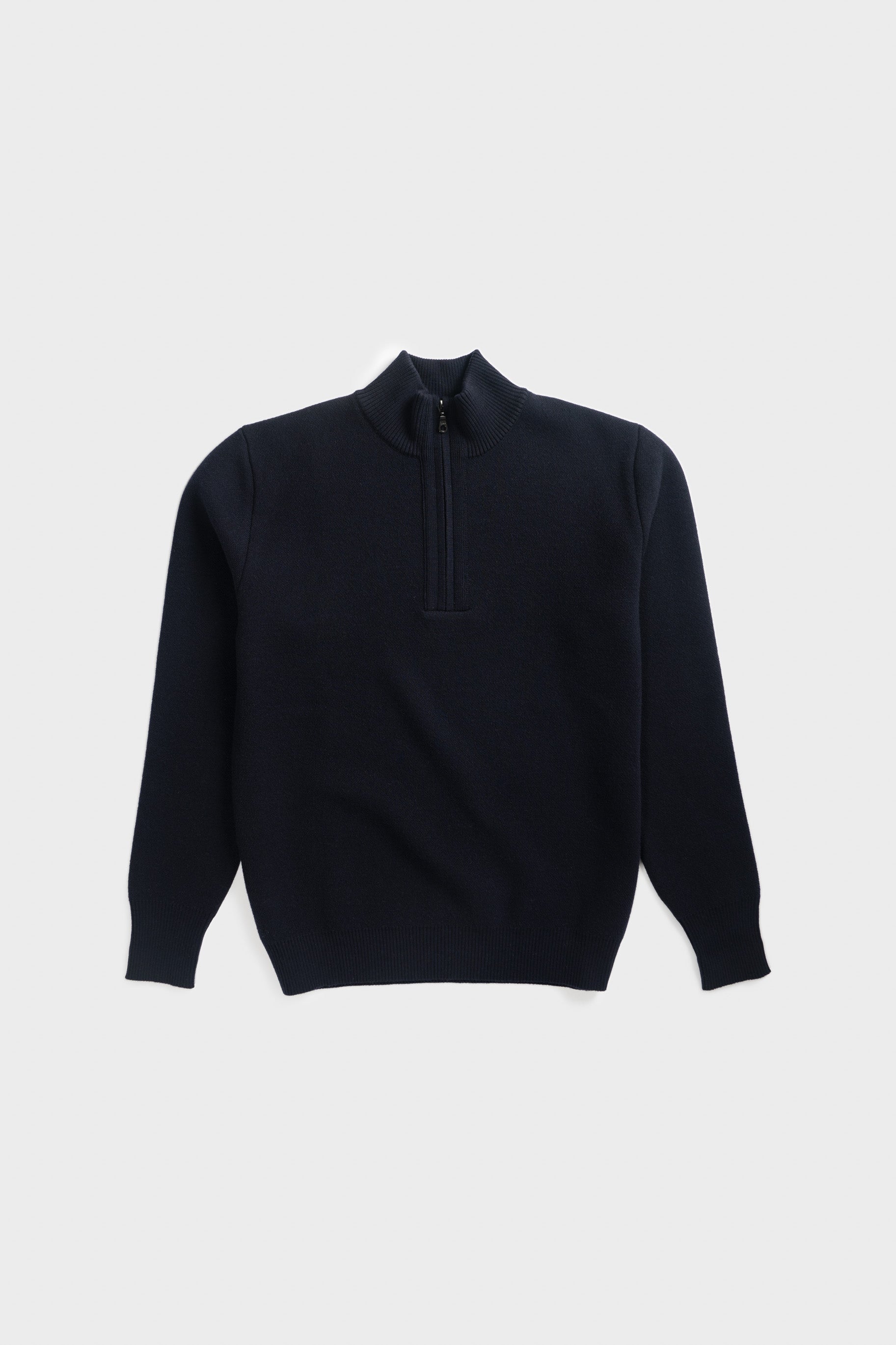 Merino Half Zip in dark Navy flat lay front view