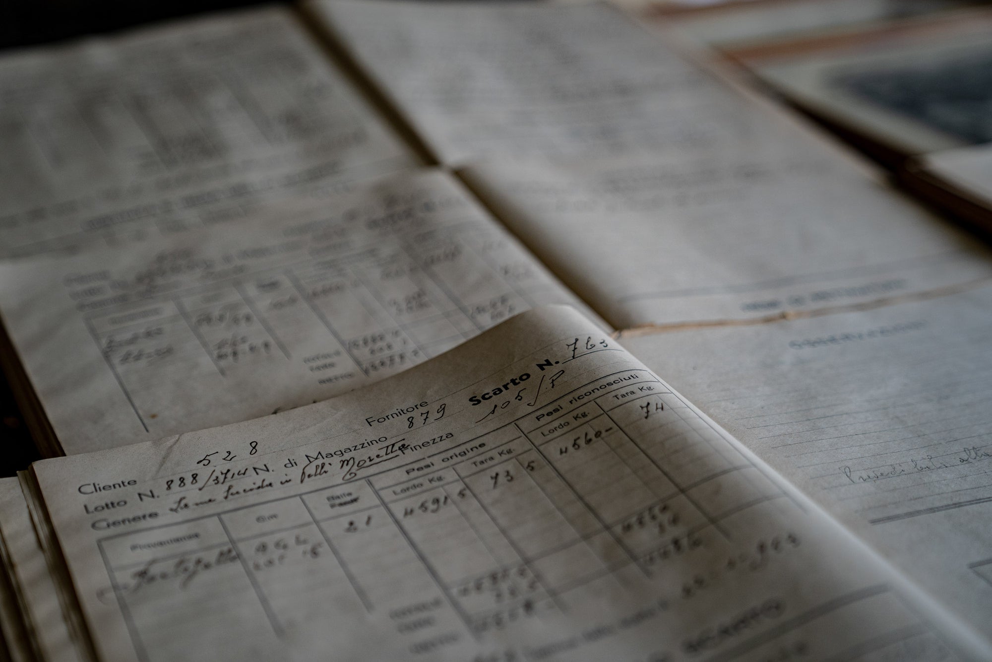 Historic wool scouring production logs at Romagnano Sesia