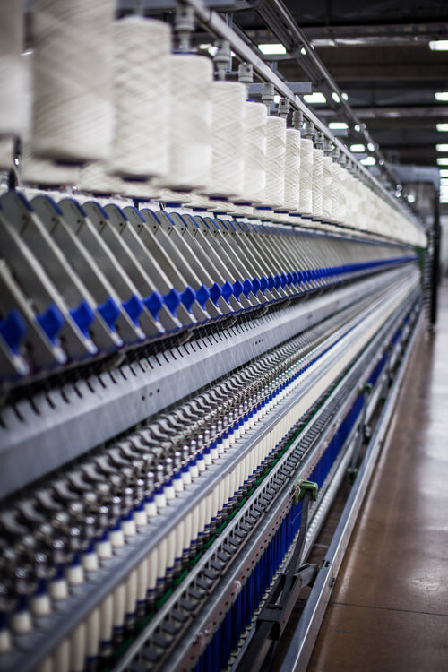 Line of Merino wool spinning machines at Spinning Facility in Tarcento