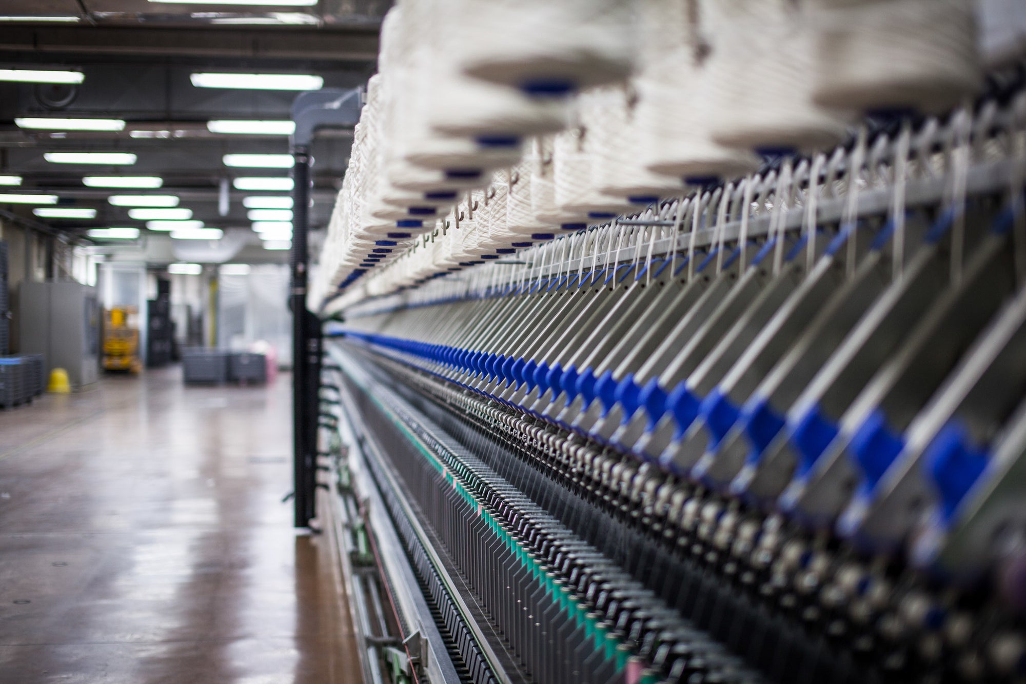 Production line of Merino wool spinning machines at facility in Valle Mosso