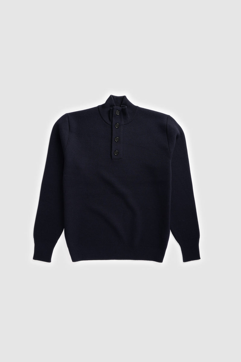 The Merino wool Jacquard Button Up Navy, flat front view Unborn
