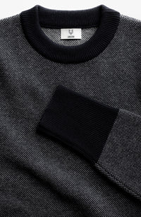 The Merino wool jaquard sweater Black Grey, close up front - Unborn