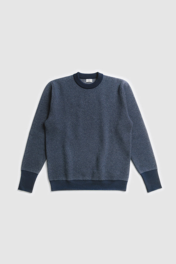 The Merino wool jaquard sweater Navy Grey, flat front - Unborn