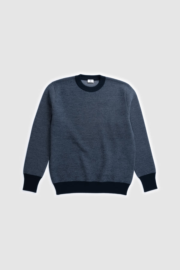 The Merino wool jaquard sweater Navy Grey, flat front - Unborn