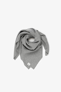 The Merino Wool Square Scarf Grey melange, wrapped flat - Unborn